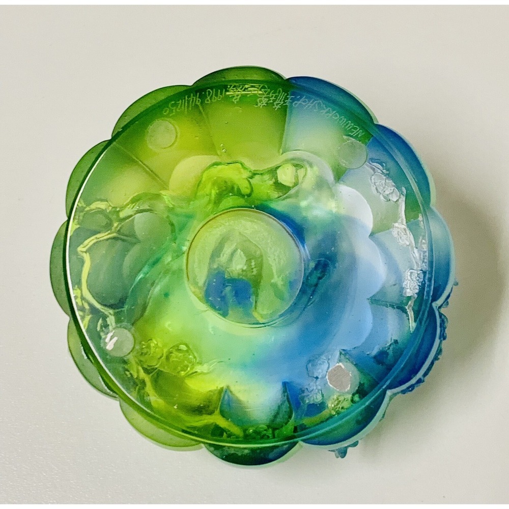 VTG '98 Liuligongfang Asian Green Blue Crystal Art Lotus Decorative Signed RARE! - Picture 10 of 12
